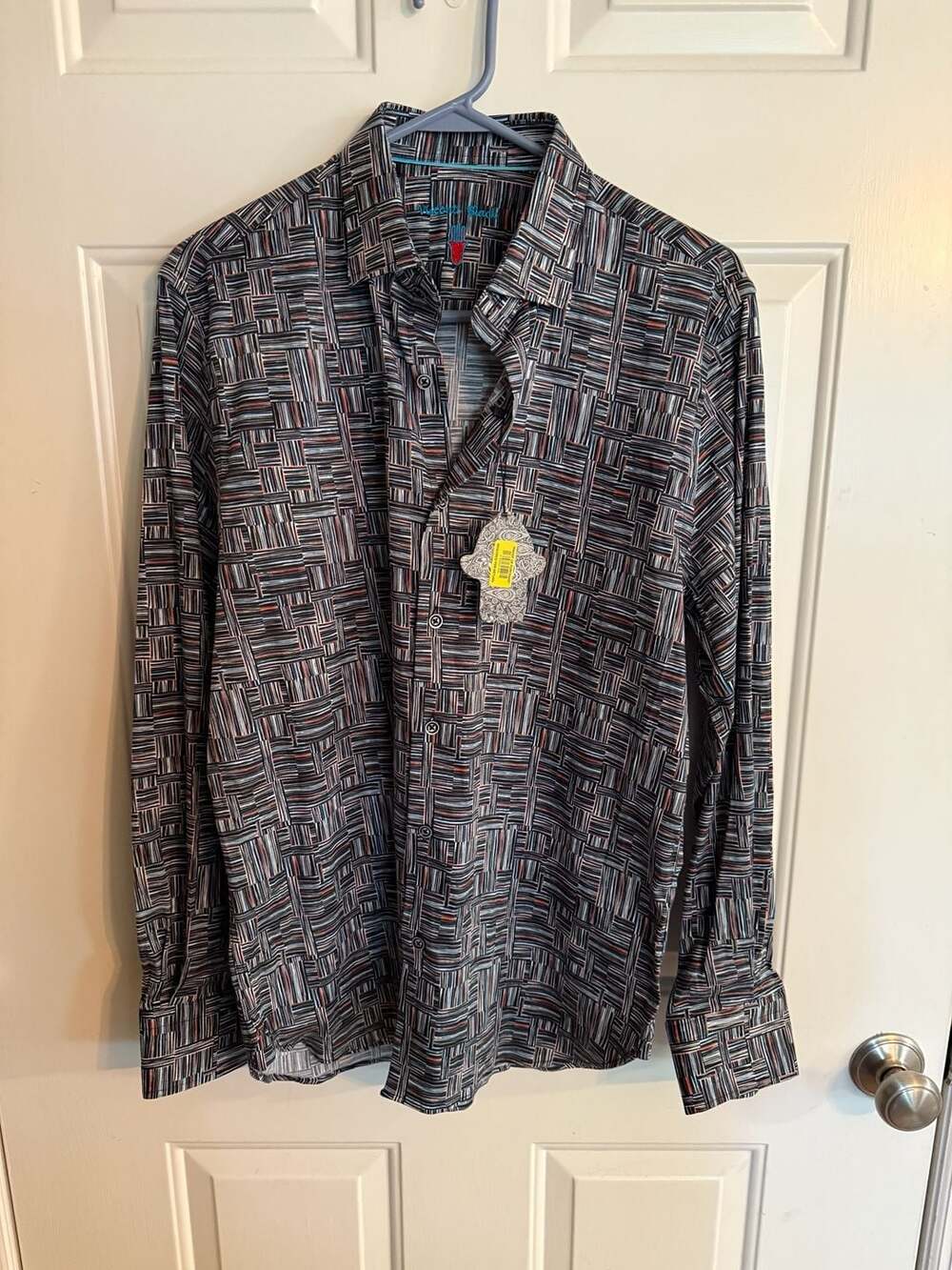 Visconti Black Long Sleeve Button Down Shirt Size M Geo Pattern